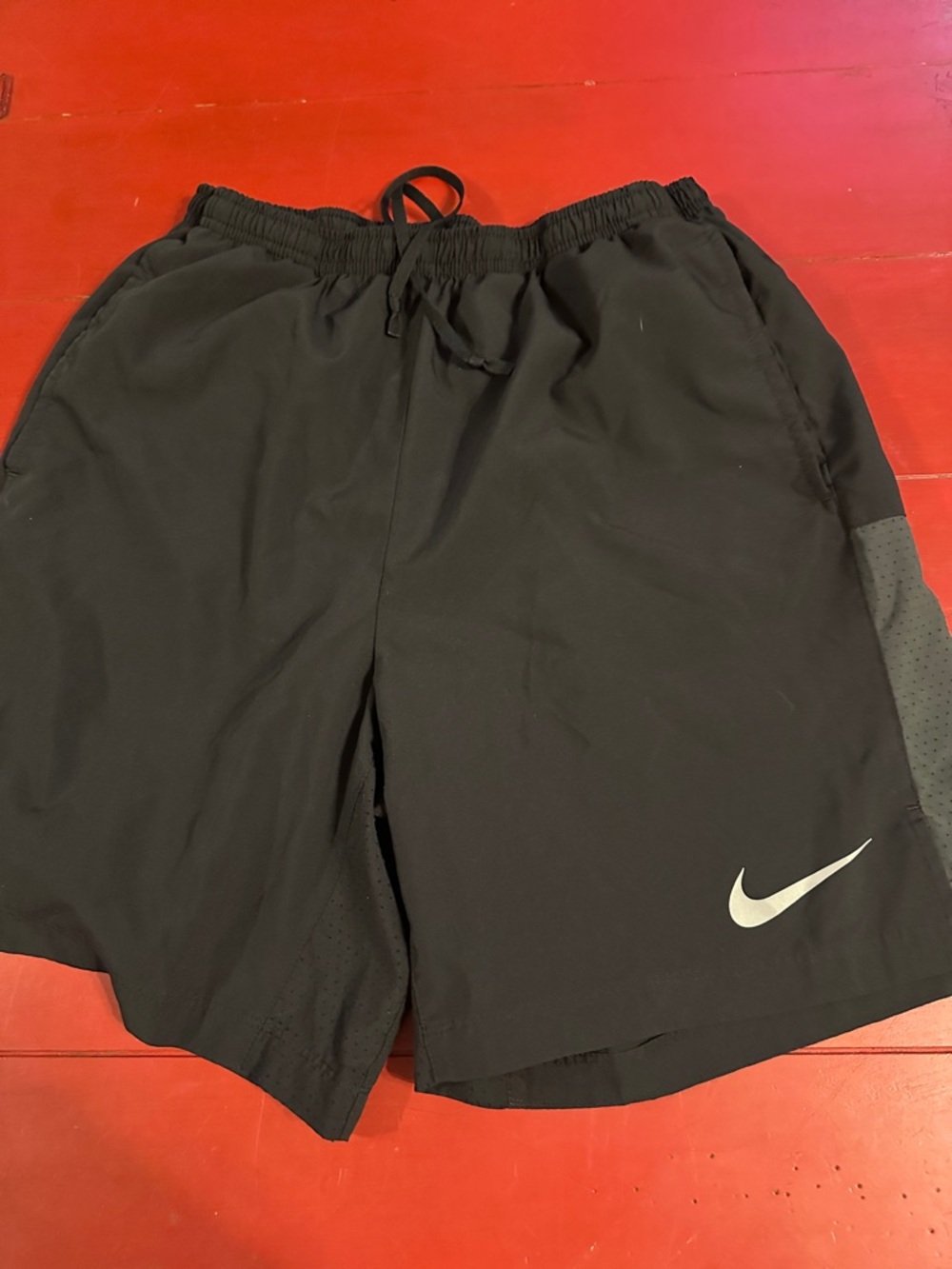 Nike Black Athletic/swim Shorts with White Swoosh medium